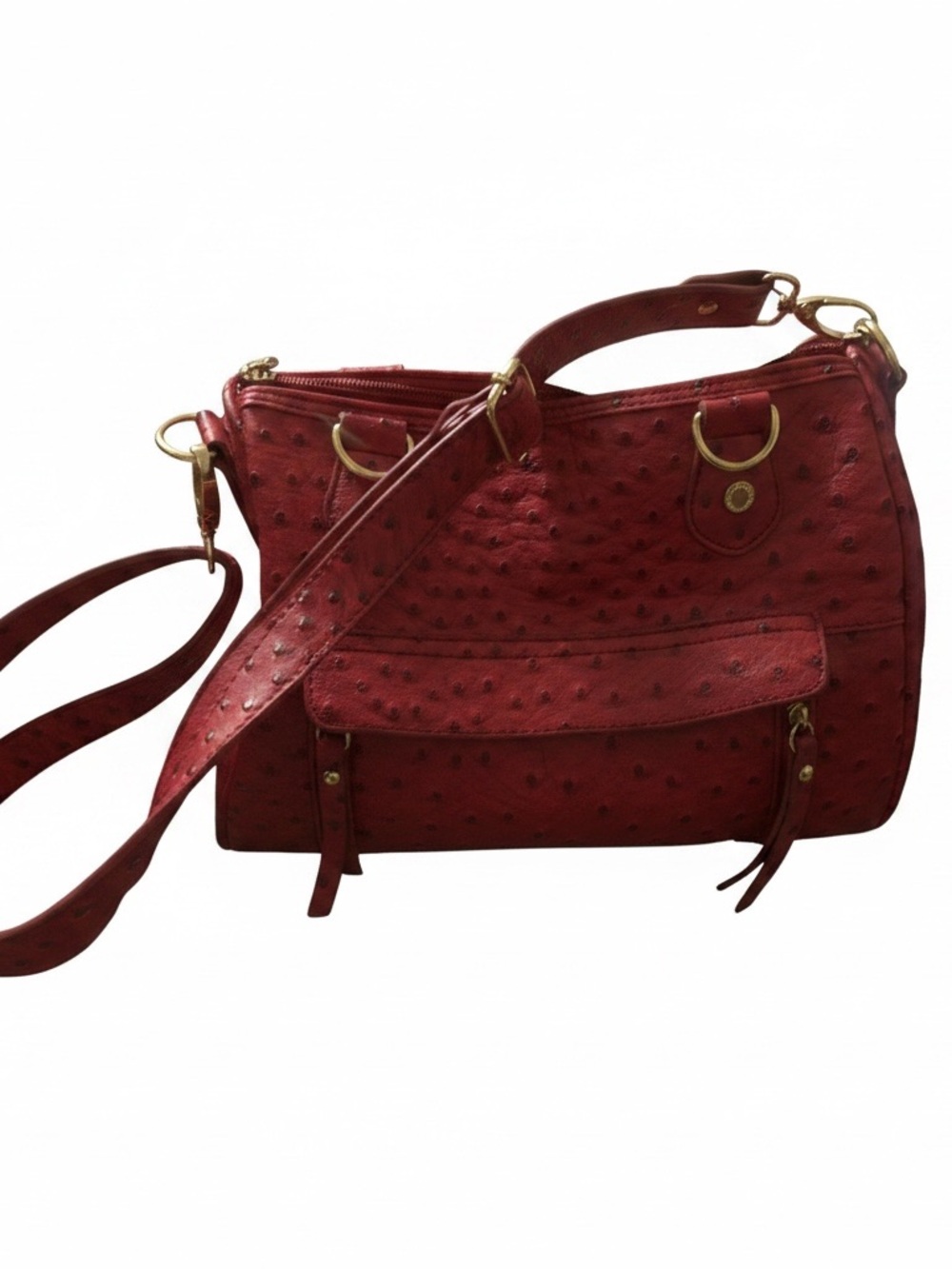Steve Madden Red Ostrich-Texture Satchel with Gold Hardware